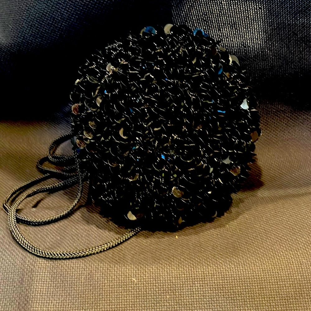Black beaded evening bag